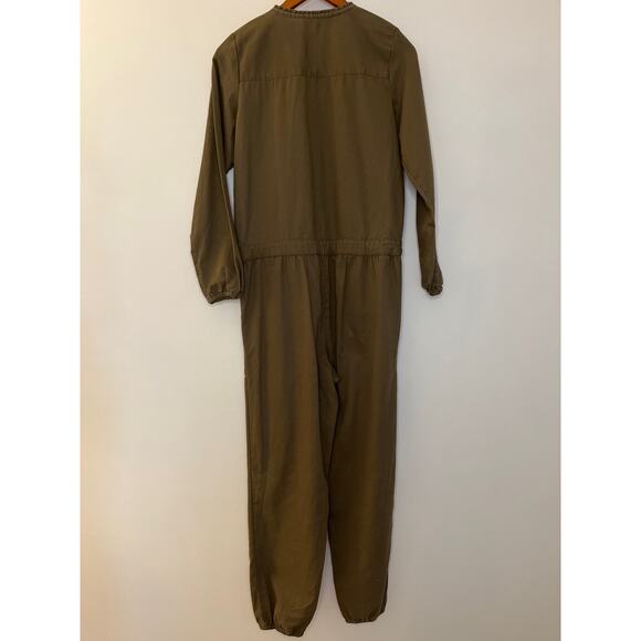 Aerie Jumpsuit Boiler Suit Size XS Army Green Long Sleeve Ruffle Collar Gorpcore - Picture 3 of 11